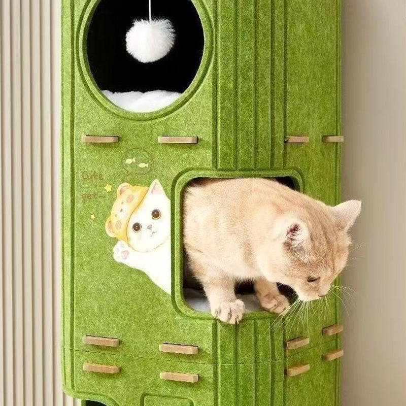 Contemporary Creative Cylindrical Container Felt Pet Bed Cat Tree 2/3 Tier For Bedroom & Living Room