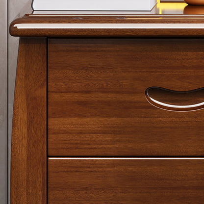 Traditional Chinese Rectangular Solid Walnut Medium Density Fiberboard Nightstand 2-Drawer For Bedroom