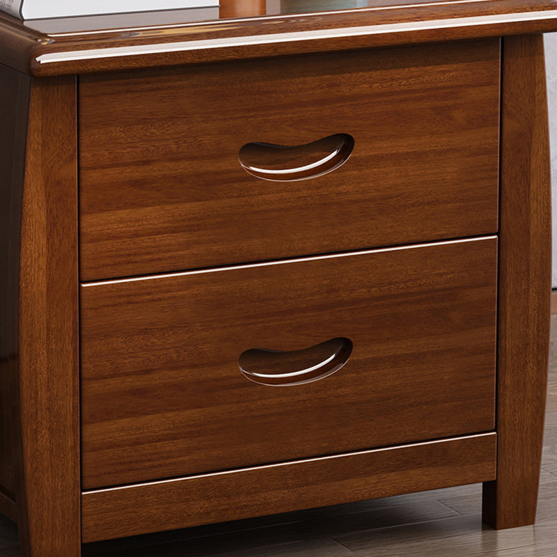 Traditional Chinese Rectangular Solid Walnut Medium Density Fiberboard Nightstand 2-Drawer For Bedroom