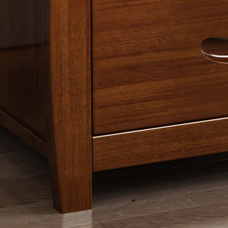 Traditional Chinese Rectangular Solid Walnut Medium Density Fiberboard Nightstand 2-Drawer For Bedroom