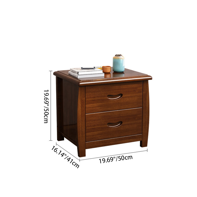 Traditional Chinese Rectangular Solid Walnut Medium Density Fiberboard Nightstand 2-Drawer For Bedroom