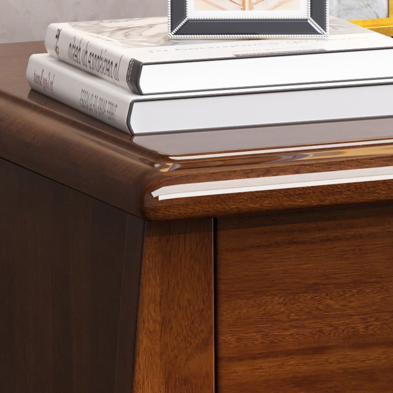 Traditional Chinese Rectangular Solid Walnut Medium Density Fiberboard Nightstand 2-Drawer For Bedroom