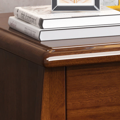 Traditional Chinese Rectangular Solid Walnut Medium Density Fiberboard Nightstand 2-Drawer For Bedroom