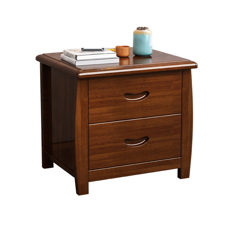 Traditional Chinese Rectangular Solid Walnut Medium Density Fiberboard Nightstand 2-Drawer For Bedroom
