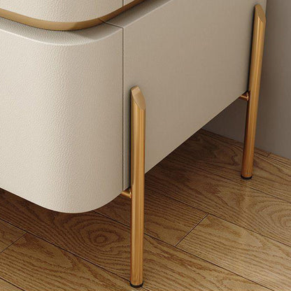 Contemporary Luxury Rectangular High-Leg Design Pine Wood Medium Density Fiberboard Microfiber Leather Stone Slab Carbon Steel Nightstand 2-Drawer For Bedroom