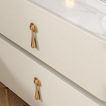 Contemporary Luxury Rectangular High-Leg Design Pine Wood Medium Density Fiberboard Microfiber Leather Stone Slab Carbon Steel Nightstand 2-Drawer For Bedroom