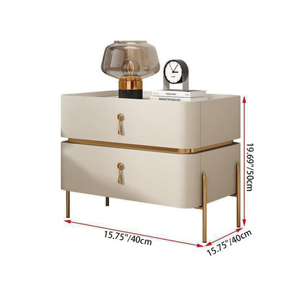 Contemporary Luxury Rectangular High-Leg Design Pine Wood Medium Density Fiberboard Microfiber Leather Stone Slab Carbon Steel Nightstand 2-Drawer For Bedroom