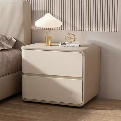 Modern Minimalist Rectangular Pine Solid Wood Microfiber Leather Carbon Steel Nightstand 2-Drawer For Bedroom