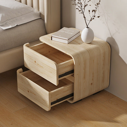 Modern Minimalist Rectangular Pine Solid Wood Microfiber Leather Carbon Steel Nightstand 2-Drawer For Bedroom