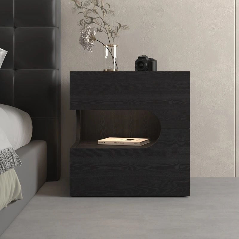 Modern Minimalist Rectangular Particle Board Multi-Layer Plywood Nightstand 2-Tier For Bedroom