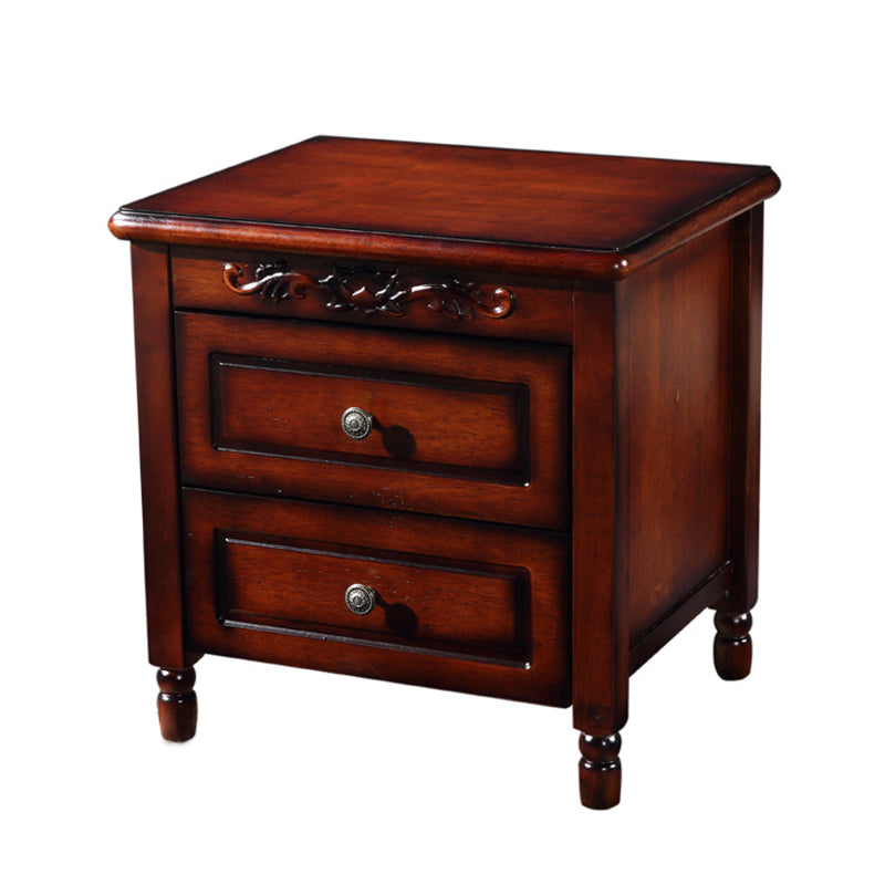 Traditional Vintage Rectangular Rubberwood Multi-Layer Plywood Aluminum Alloy Nightstand 2-Drawer For Bedroom