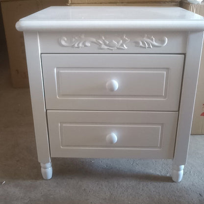 Traditional Vintage Rectangular Rubberwood Multi-Layer Plywood Aluminum Alloy Nightstand 2-Drawer For Bedroom