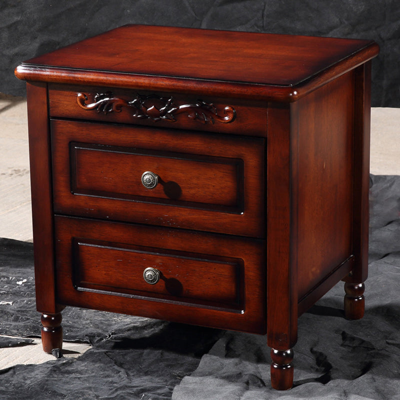 Traditional Vintage Rectangular Rubberwood Multi-Layer Plywood Aluminum Alloy Nightstand 2-Drawer For Bedroom