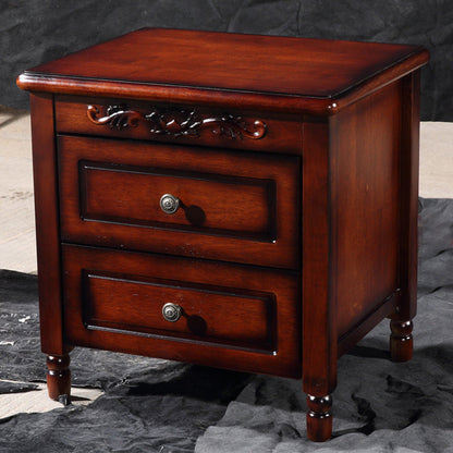 Traditional Vintage Rectangular Rubberwood Multi-Layer Plywood Aluminum Alloy Nightstand 2-Drawer For Bedroom