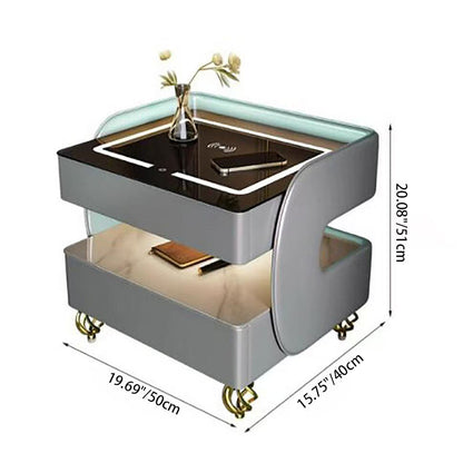 Modern Minimalist Rectangular Stone Slab Tempered Glass Solid Wood Fiberboard Steel Nightstand 2-Drawer For Bedroom