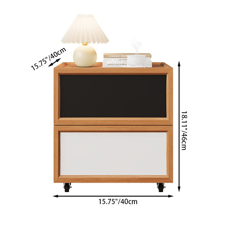Modern Minimalist Rectangular Rubberwood Solid Pine Wood Nightstand 2-Drawer For Bedroom
