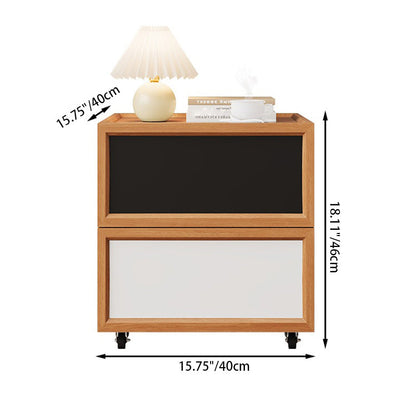 Modern Minimalist Rectangular Rubberwood Solid Pine Wood Nightstand 2-Drawer For Bedroom