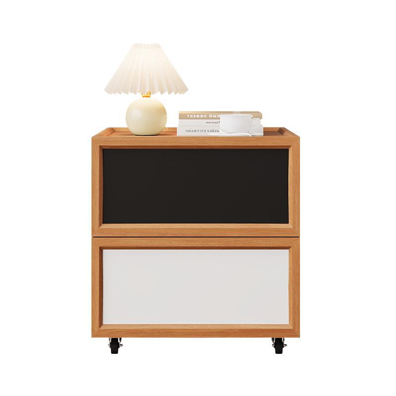 Modern Minimalist Rectangular Rubberwood Solid Pine Wood Nightstand 2-Drawer For Bedroom