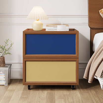 Modern Minimalist Rectangular Rubberwood Solid Pine Wood Nightstand 2-Drawer For Bedroom