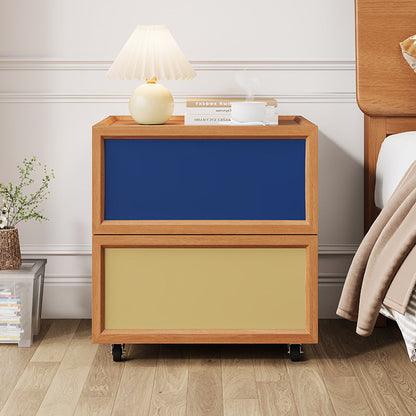 Modern Minimalist Rectangular Rubberwood Solid Pine Wood Nightstand 2-Drawer For Bedroom