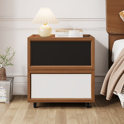 Modern Minimalist Rectangular Rubberwood Solid Pine Wood Nightstand 2-Drawer For Bedroom