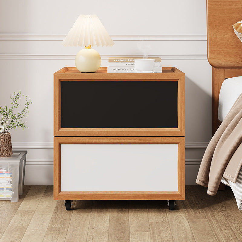 Modern Minimalist Rectangular Rubberwood Solid Pine Wood Nightstand 2-Drawer For Bedroom