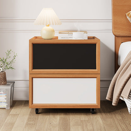 Modern Minimalist Rectangular Rubberwood Solid Pine Wood Nightstand 2-Drawer For Bedroom