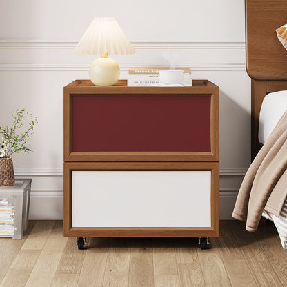 Modern Minimalist Rectangular Rubberwood Solid Pine Wood Nightstand 2-Drawer For Bedroom