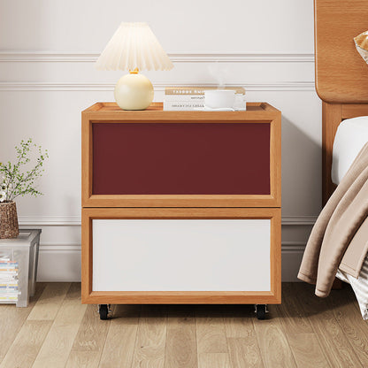 Modern Minimalist Rectangular Rubberwood Solid Pine Wood Nightstand 2-Drawer For Bedroom