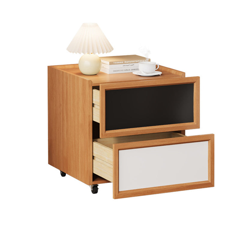 Modern Minimalist Rectangular Rubberwood Solid Pine Wood Nightstand 2-Drawer For Bedroom