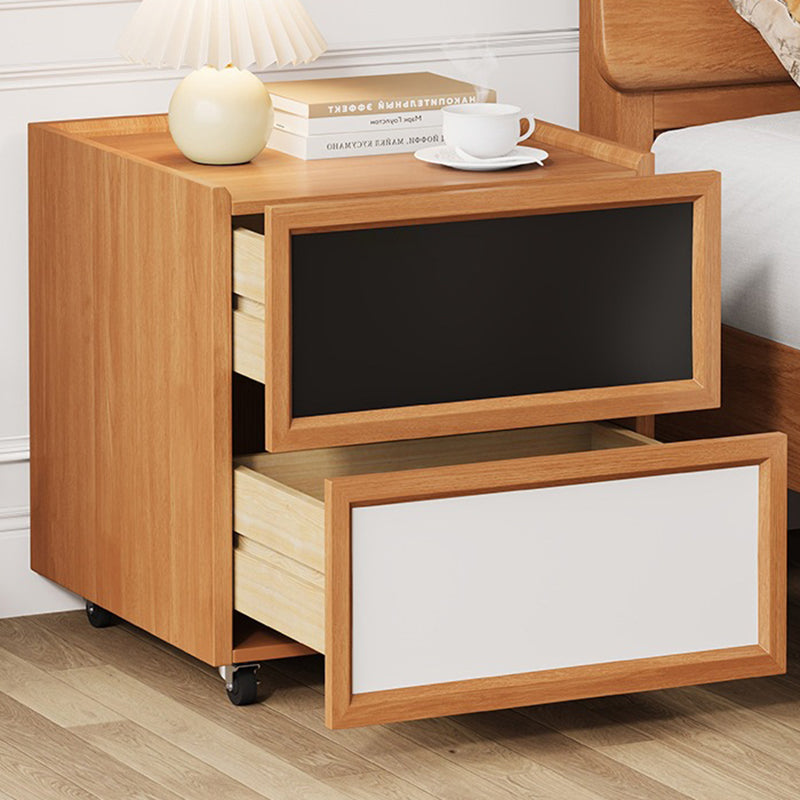 Modern Minimalist Rectangular Rubberwood Solid Pine Wood Nightstand 2-Drawer For Bedroom
