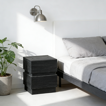 Modern Minimalist Rectangular Solid Particle Board Nightstand 2-Drawer For Bedroom