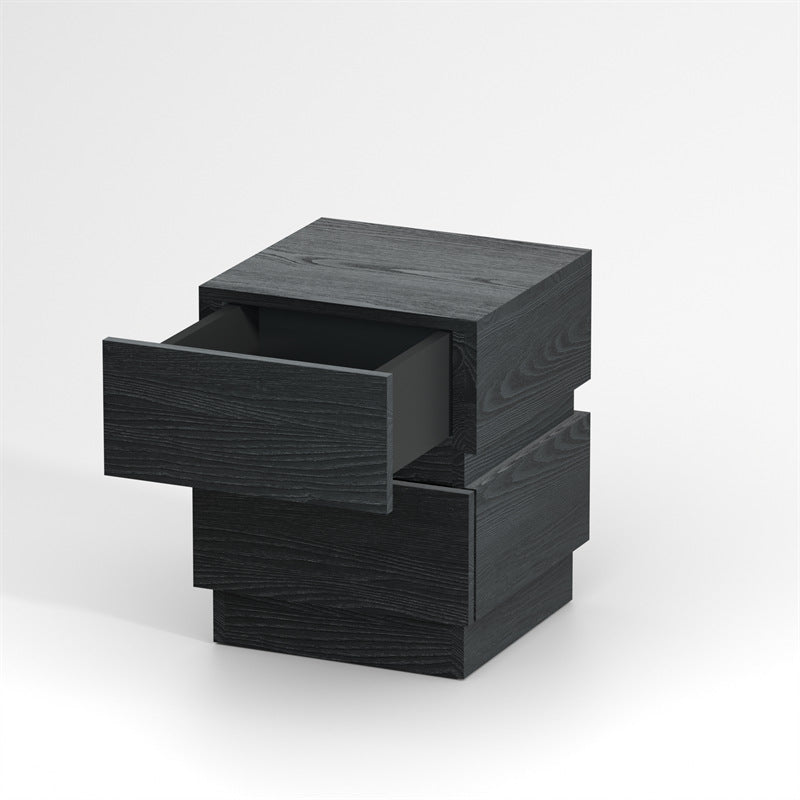 Modern Minimalist Rectangular Solid Particle Board Nightstand 2-Drawer For Bedroom