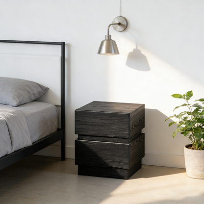 Modern Minimalist Rectangular Solid Particle Board Nightstand 2-Drawer For Bedroom