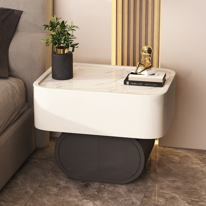 Contemporary Luxury Cylindrical Rectangular Slab Stone Solid Wood Medium Density Fiberboard Faux Leather Nightstand 2-Drawer For Bedroom