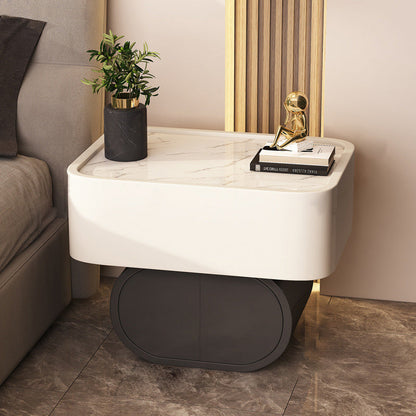 Contemporary Luxury Cylindrical Rectangular Slab Stone Solid Wood Medium Density Fiberboard Faux Leather Nightstand 2-Drawer For Bedroom