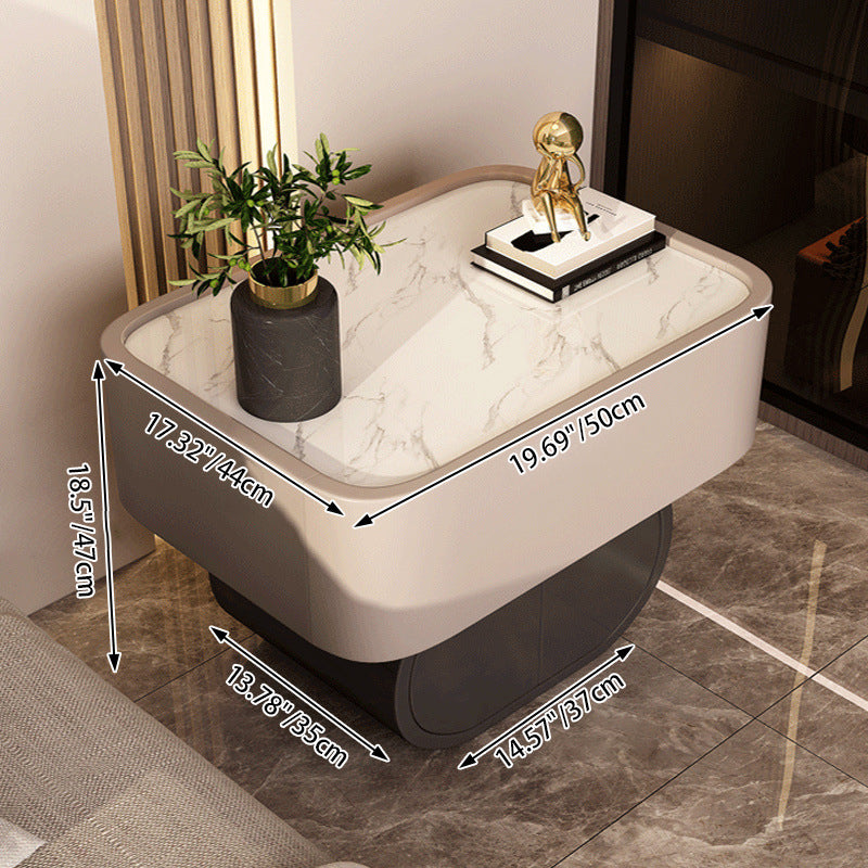 Contemporary Luxury Cylindrical Rectangular Slab Stone Solid Wood Medium Density Fiberboard Faux Leather Nightstand 2-Drawer For Bedroom
