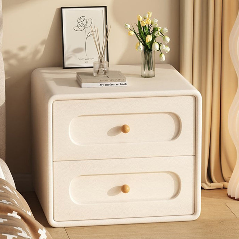 Modern Minimalist Rectangular Medium Density Fiberboard Solid Wood Cat Paw Leather Nightstand 2-Drawer For Bedroom