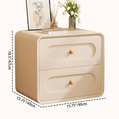 Modern Minimalist Rectangular Medium Density Fiberboard Solid Wood Cat Paw Leather Nightstand 2-Drawer For Bedroom