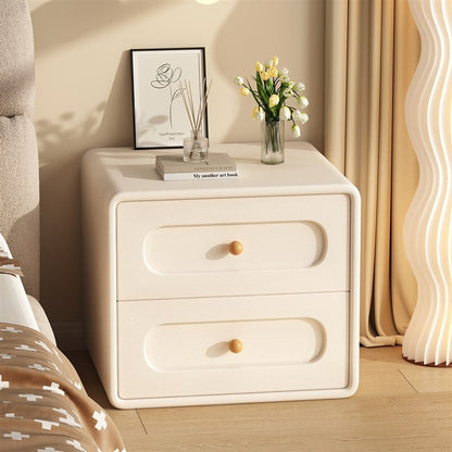 Modern Minimalist Rectangular Medium Density Fiberboard Solid Wood Cat Paw Leather Nightstand 2-Drawer For Bedroom