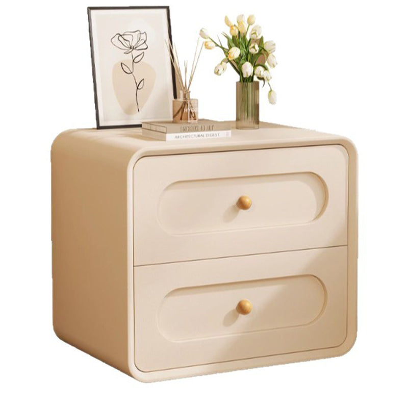 Modern Minimalist Rectangular Medium Density Fiberboard Solid Wood Cat Paw Leather Nightstand 2-Drawer For Bedroom