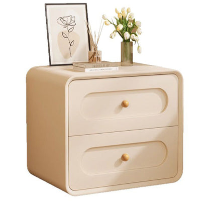 Modern Minimalist Rectangular Medium Density Fiberboard Solid Wood Cat Paw Leather Nightstand 2-Drawer For Bedroom