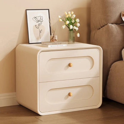 Modern Minimalist Rectangular Medium Density Fiberboard Solid Wood Cat Paw Leather Nightstand 2-Drawer For Bedroom