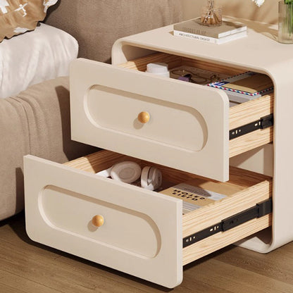 Modern Minimalist Rectangular Medium Density Fiberboard Solid Wood Cat Paw Leather Nightstand 2-Drawer For Bedroom