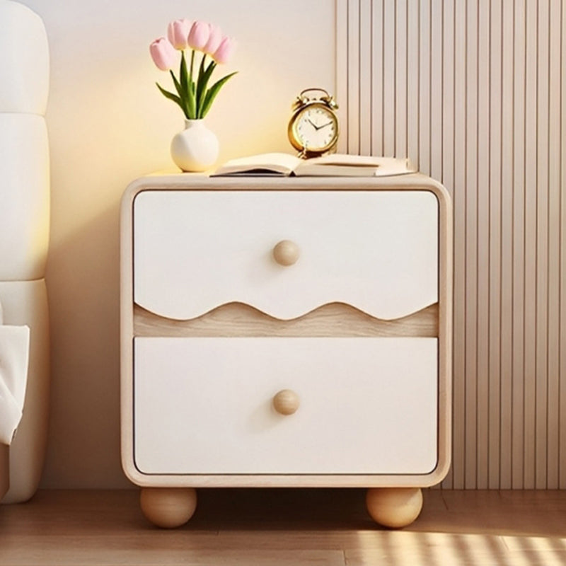 Contemporary Creative Rectangular Spherical Pine Wood Solid Wood Cat Paw Leather Nightstand 2-Drawer For Bedroom