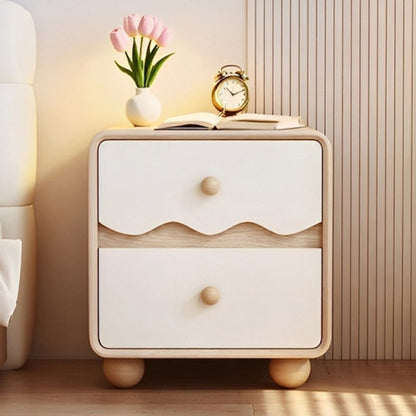 Contemporary Creative Rectangular Spherical Pine Wood Solid Wood Cat Paw Leather Nightstand 2-Drawer For Bedroom