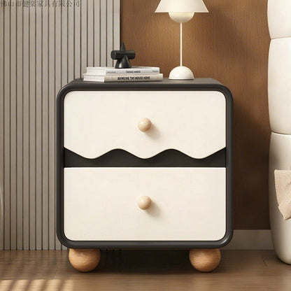 Contemporary Creative Rectangular Spherical Pine Wood Solid Wood Cat Paw Leather Nightstand 2-Drawer For Bedroom
