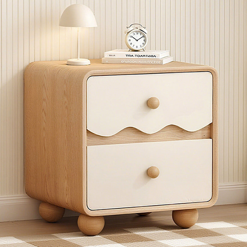 Contemporary Creative Rectangular Spherical Pine Wood Solid Wood Cat Paw Leather Nightstand 2-Drawer For Bedroom