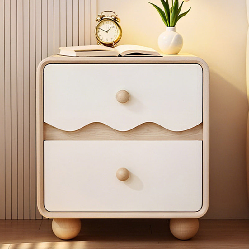 Contemporary Creative Rectangular Spherical Pine Wood Solid Wood Cat Paw Leather Nightstand 2-Drawer For Bedroom