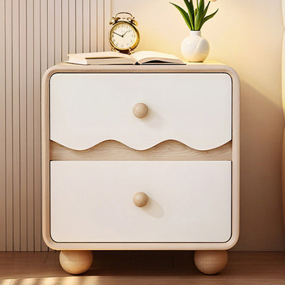 Contemporary Creative Rectangular Spherical Pine Wood Solid Wood Cat Paw Leather Nightstand 2-Drawer For Bedroom